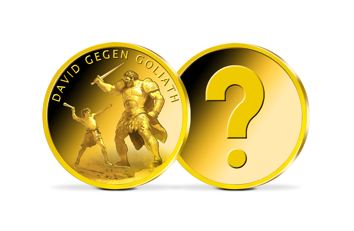 Gold-Prägung David gegen Goliath