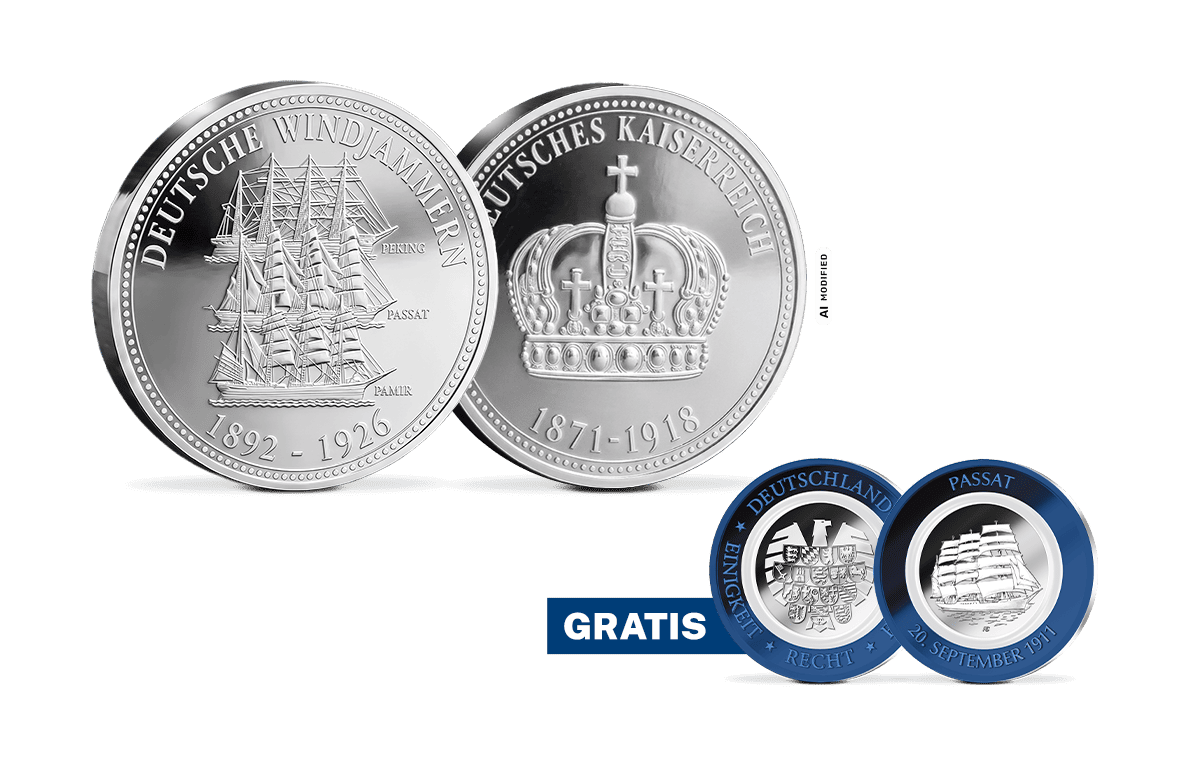 Silber-Gedenkprägung Deutsche Windjammern 1892-1926 + Sonder-Gedenkprägung Passat mit weißem Ring