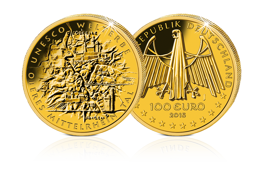 100-Euro-Goldmünze Deutschland Oberes Mittelrheintal UNESCO-Welterbe 100-Euro-Goldmünze Deutschland Oberes Mittelrheintal UNESCO-Welterbe