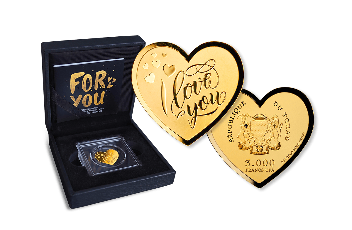 Goldmünze Herz I love you