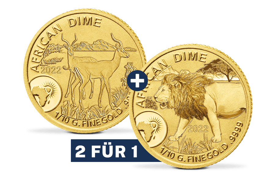 Goldmünzen Löwe und Impala – African Dime