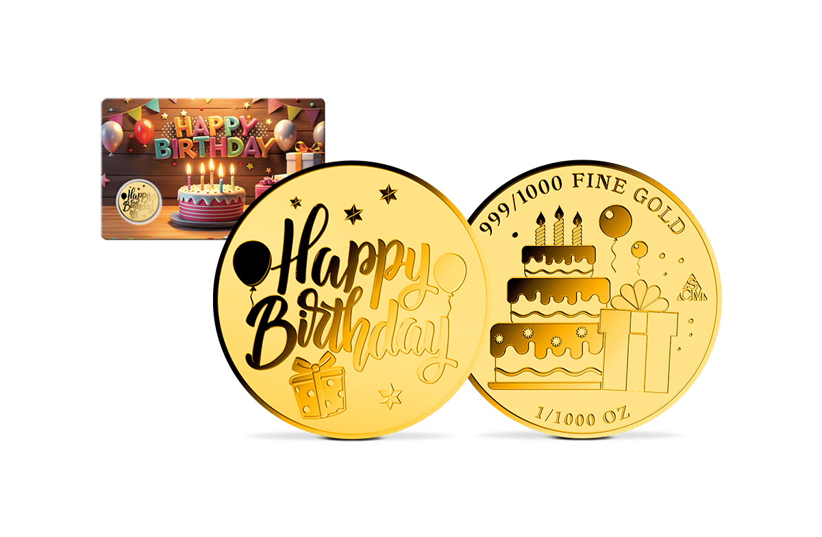  Goldprägung Happy Birthday Cake in Coincard