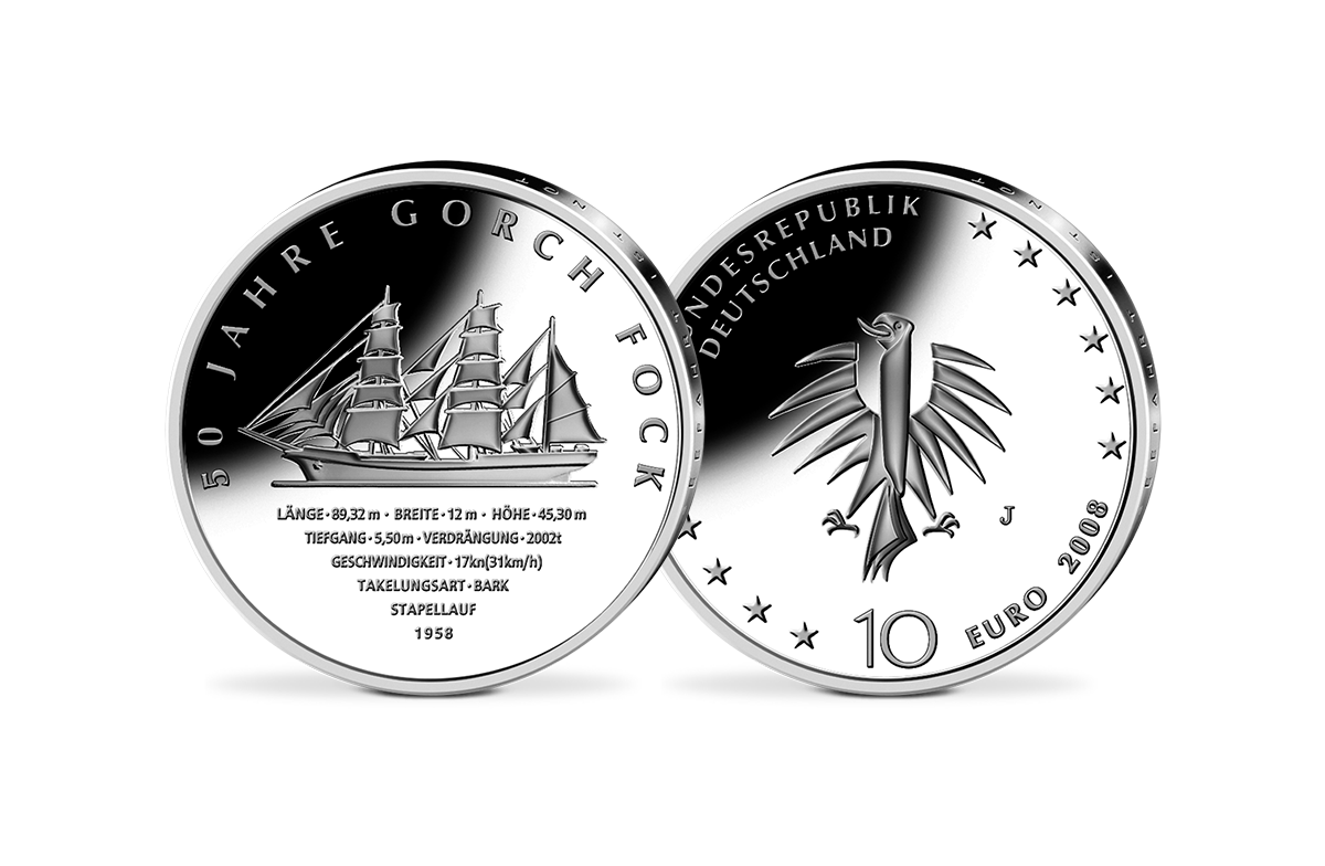 10-Euro-Münze 50 Jahre Gorch Fock 10-Euro-Münze 50 Jahre Gorch Fock