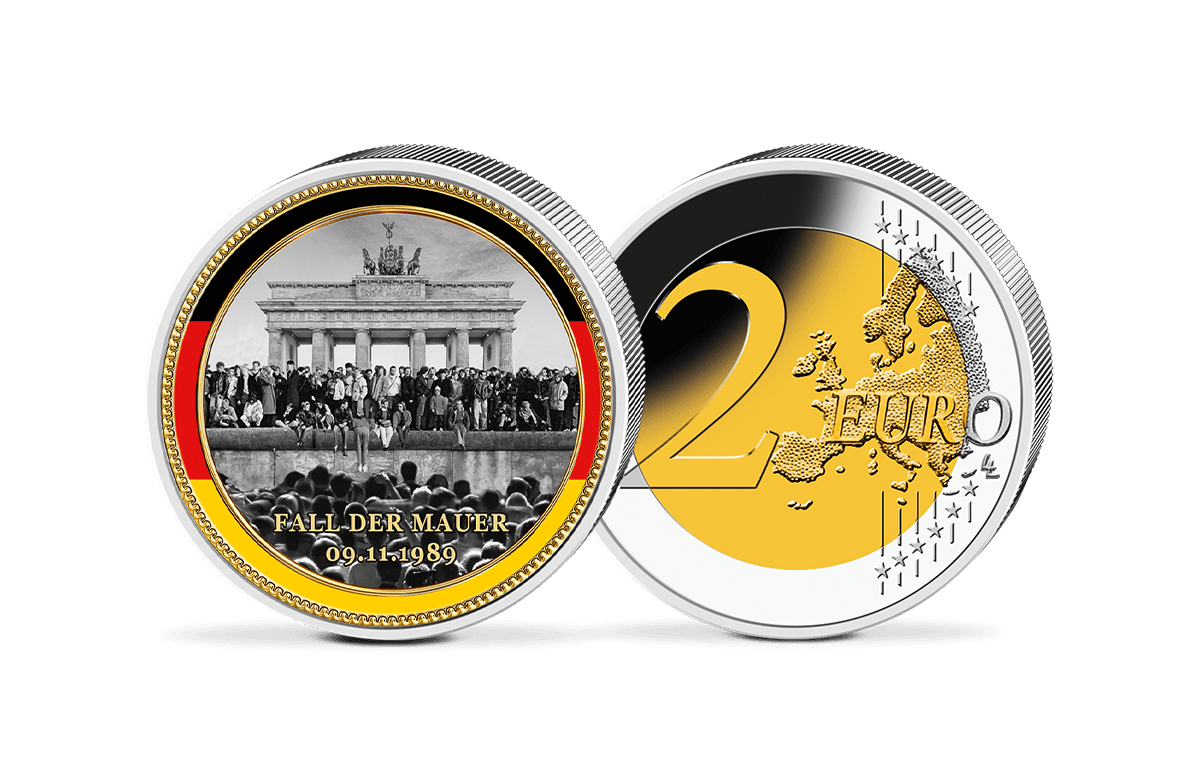 2-Euro-Münze mit Kaltemaille Fall der Mauer 09.11.1989