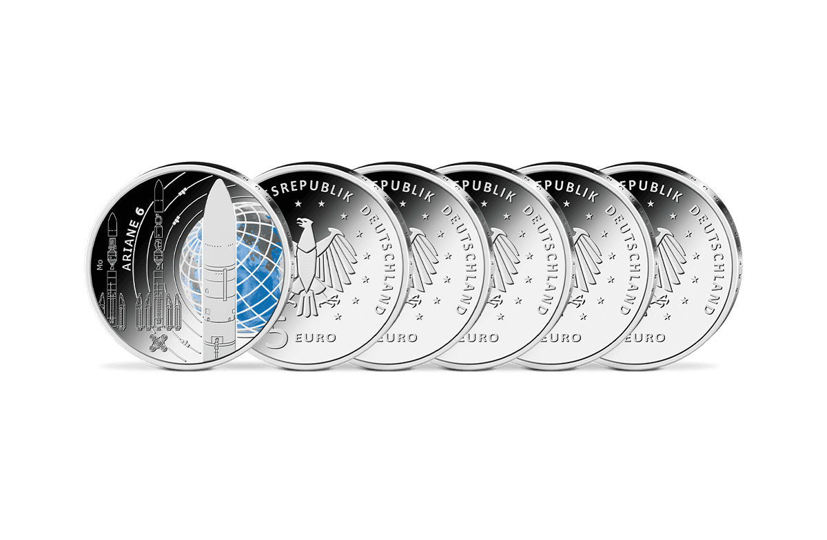 5-Euro-Münzen Komplettsatz - Ariane 6 - A, D, F, G, J