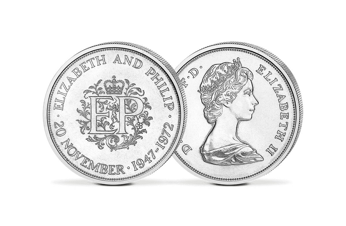 Crown-Size-Münze UK 1972 - 25 Jahre Hochzeit Elizabeth II und Philip