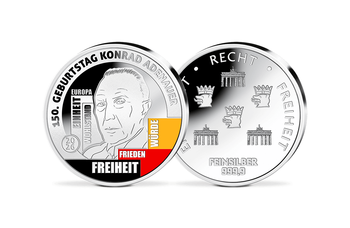 Silber-Gedenkprägung 150. Geburtstag Konrad Adenauer