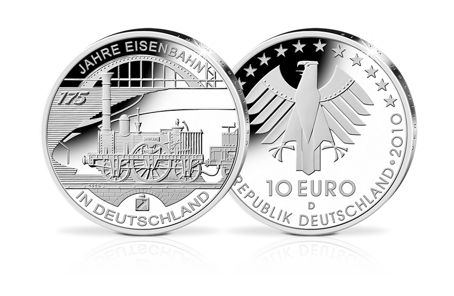10-Euro-Münze 175 Jahre Eisenbahn in Deutschland 10-Euro-Münze 175 Jahre Eisenbahn in Deutschland