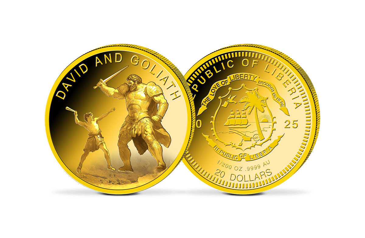 Gold-Münze David gegen Goliath