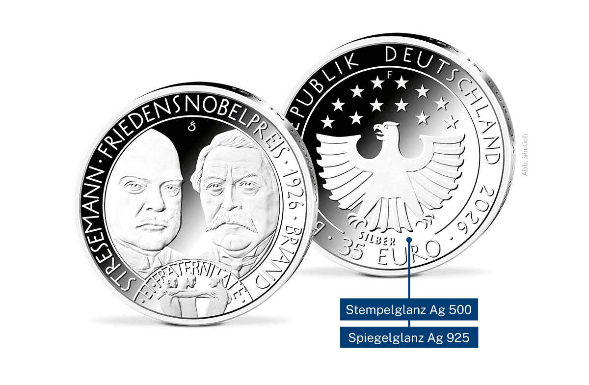 35-Euro-Silbermünze 100 Jahre Friedensnobelpreis für Gustav Stresemann und Aristide Briand