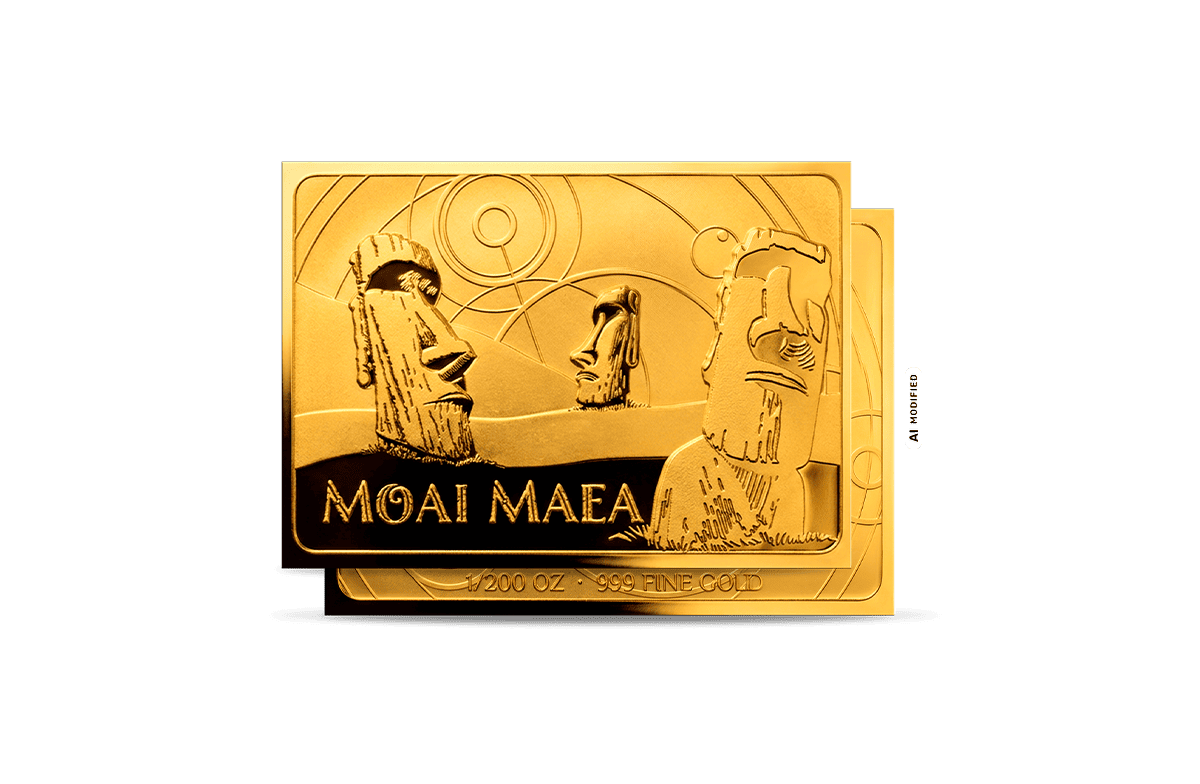 Gold-Münzbarren Osterinsel-Figuren Moai