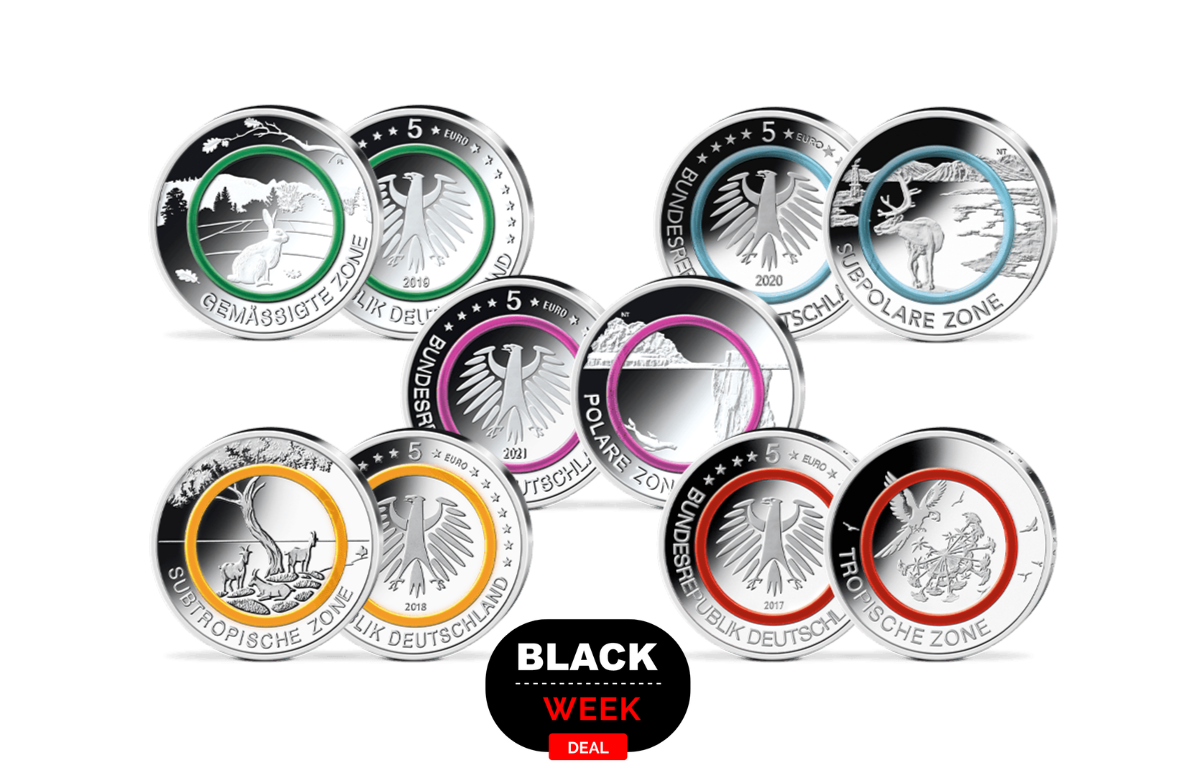 5er Set 5-Euro-Münzen Klimazonen der Erde