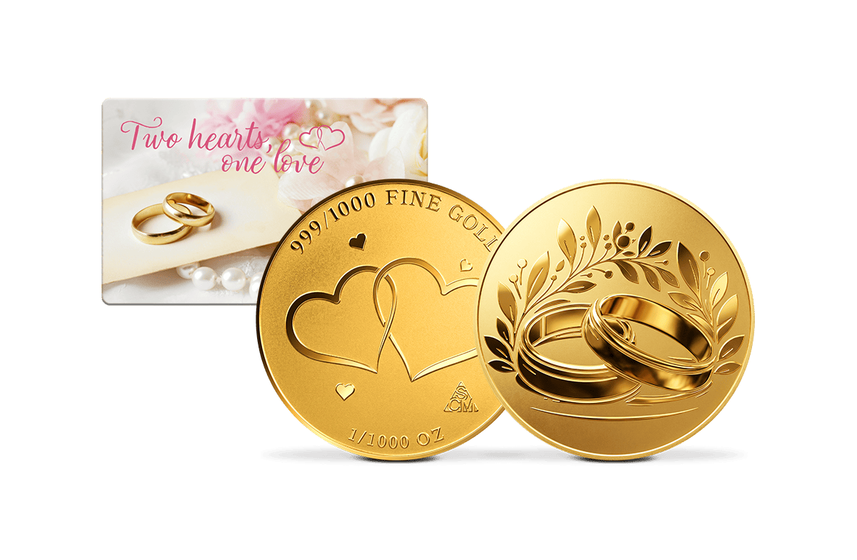 Goldprägung Two Hearts One Love in Coincard