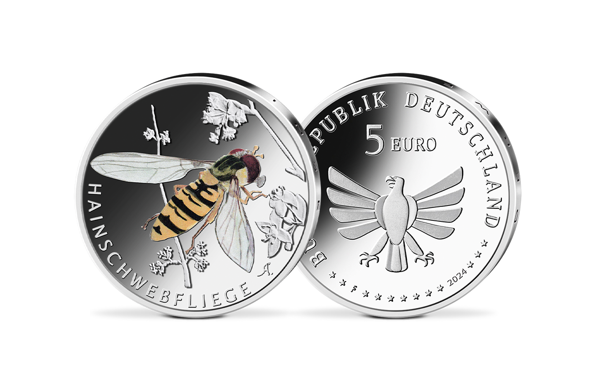 5-Euro-Münze 2024 Hainschwebfliege in PP 5-Euro-Münze 2024 Hainschwebfliege in PP