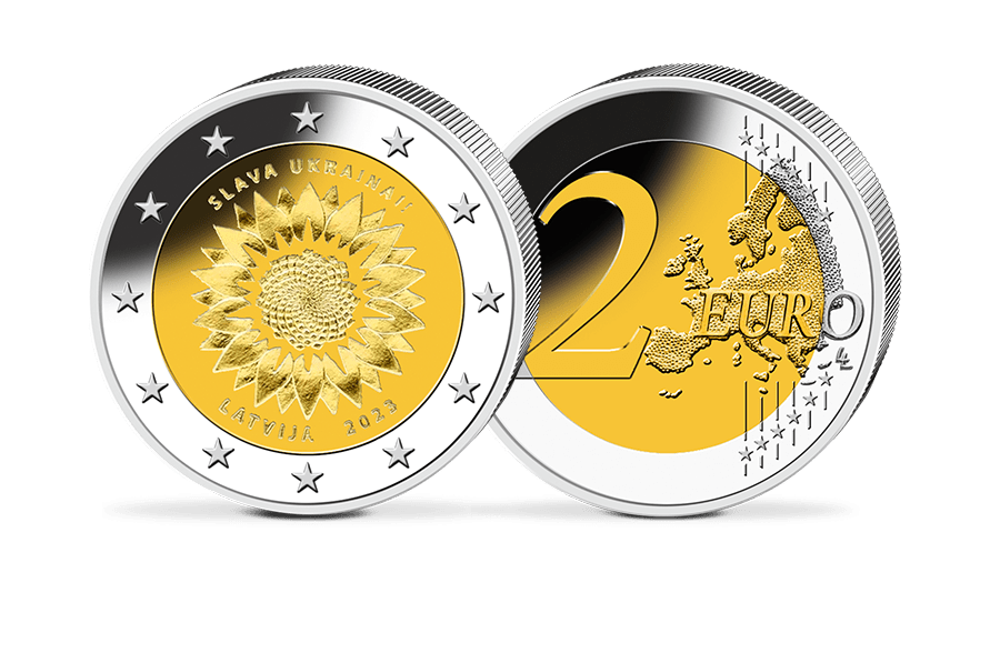 2-Euro-Gedenkmünze - Lettland 2023 - Ukrainische Sonnenblume 2-Euro-Gedenkmünze - Lettland 2023 - Ukrainische Sonnenblume